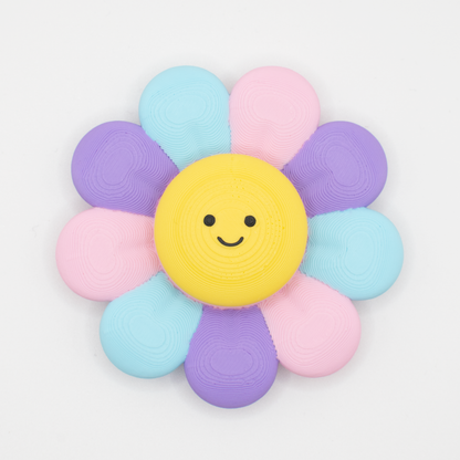 Cute flower fidget spinner clicker keychain with a smiling face