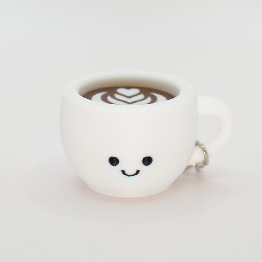cute latte coffee cup fidget clicker keychain with a smiling face