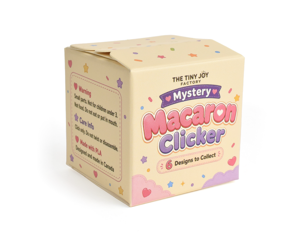 Cute mystery macaron fidget clicker blind box with 6 possible designs