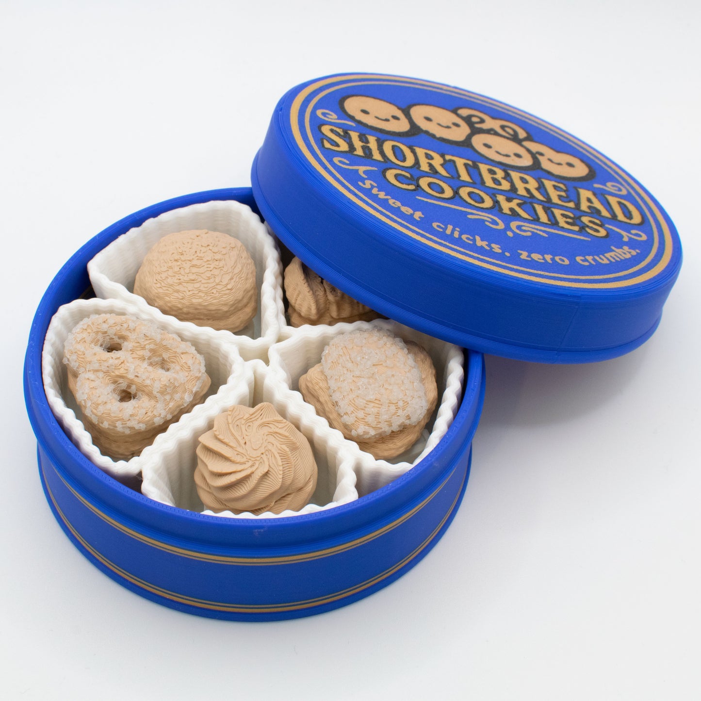 Cute cookie tin fidget clicker toy with 5 tactile switches