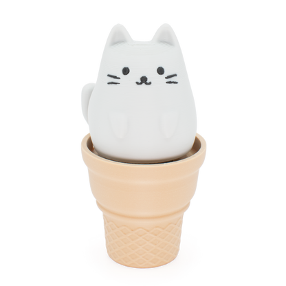 Cat-shaped ice cream cone fidget clicker on a white background