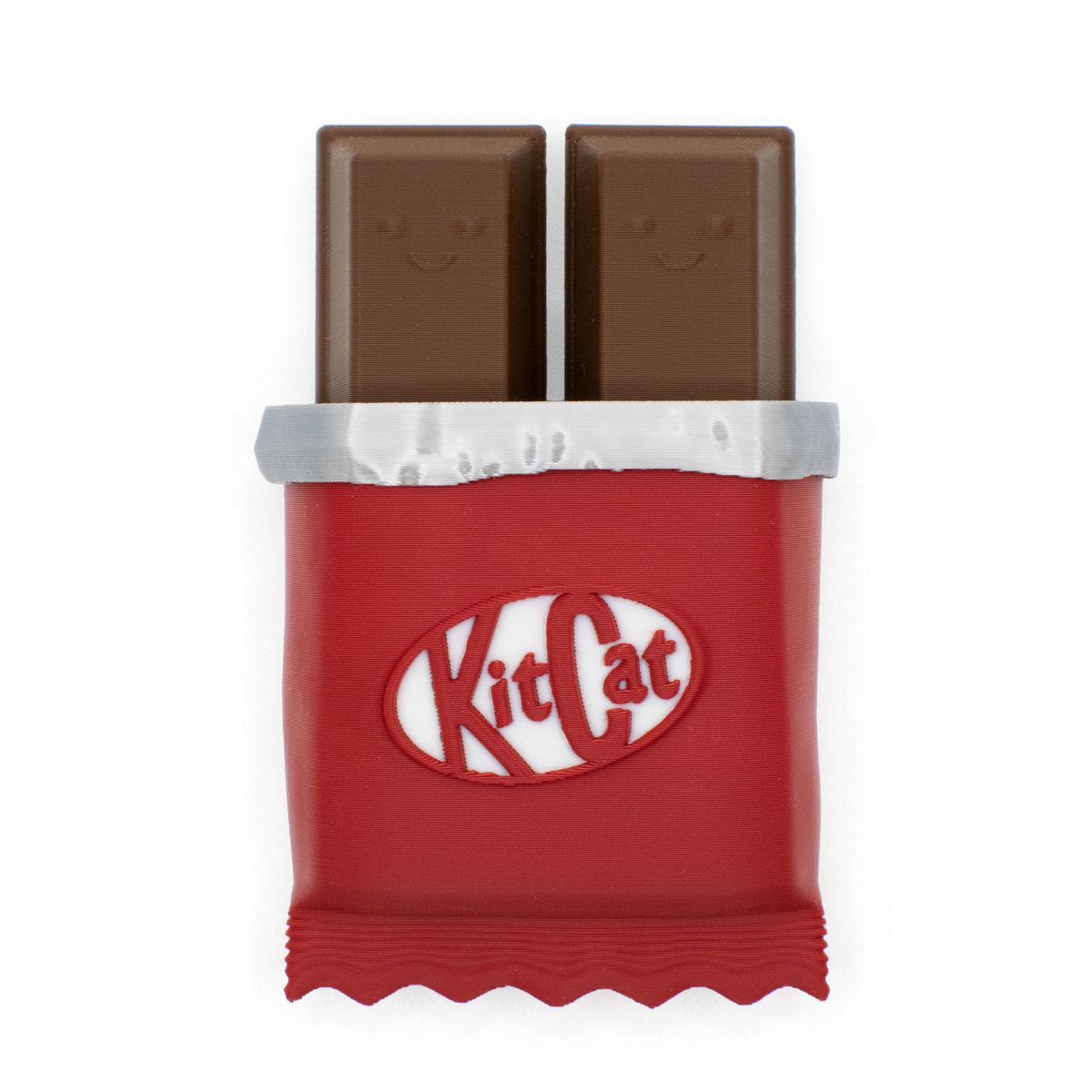 fidget clicker styled as red kitkat chocolate bar with two clickable chocolate buttons