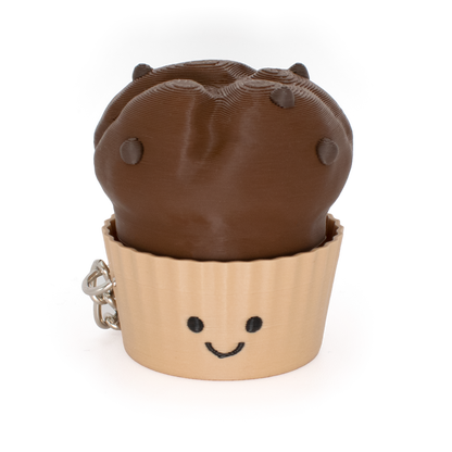 fidget clicker styled like a chocolate muffin with chocolate chips