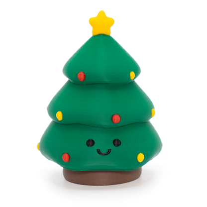 fidget clicker styled as a cute christmas tree with a smiley face and a star on top