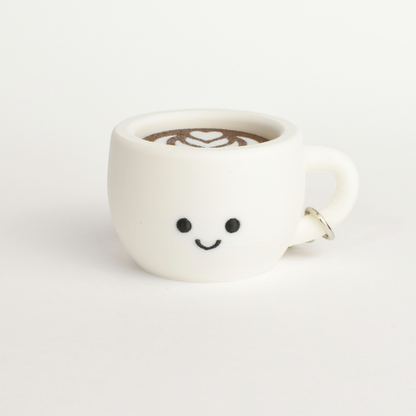 cute latte coffee cup fidget clicker keychain with a smiling face
