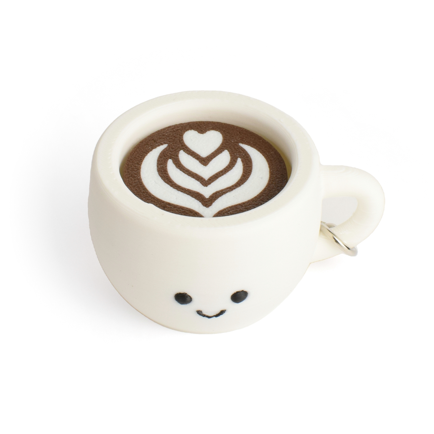 Top view of the coffee clicker with a high-quality 3d printed latte art design