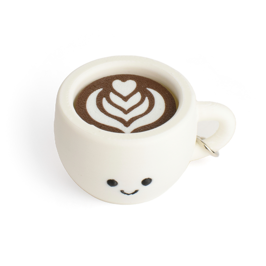 Top view of the coffee clicker with a high-quality 3d printed latte art design