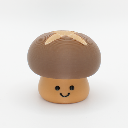 Cute mushroom fidget clicker with a chubby cap and smiling face