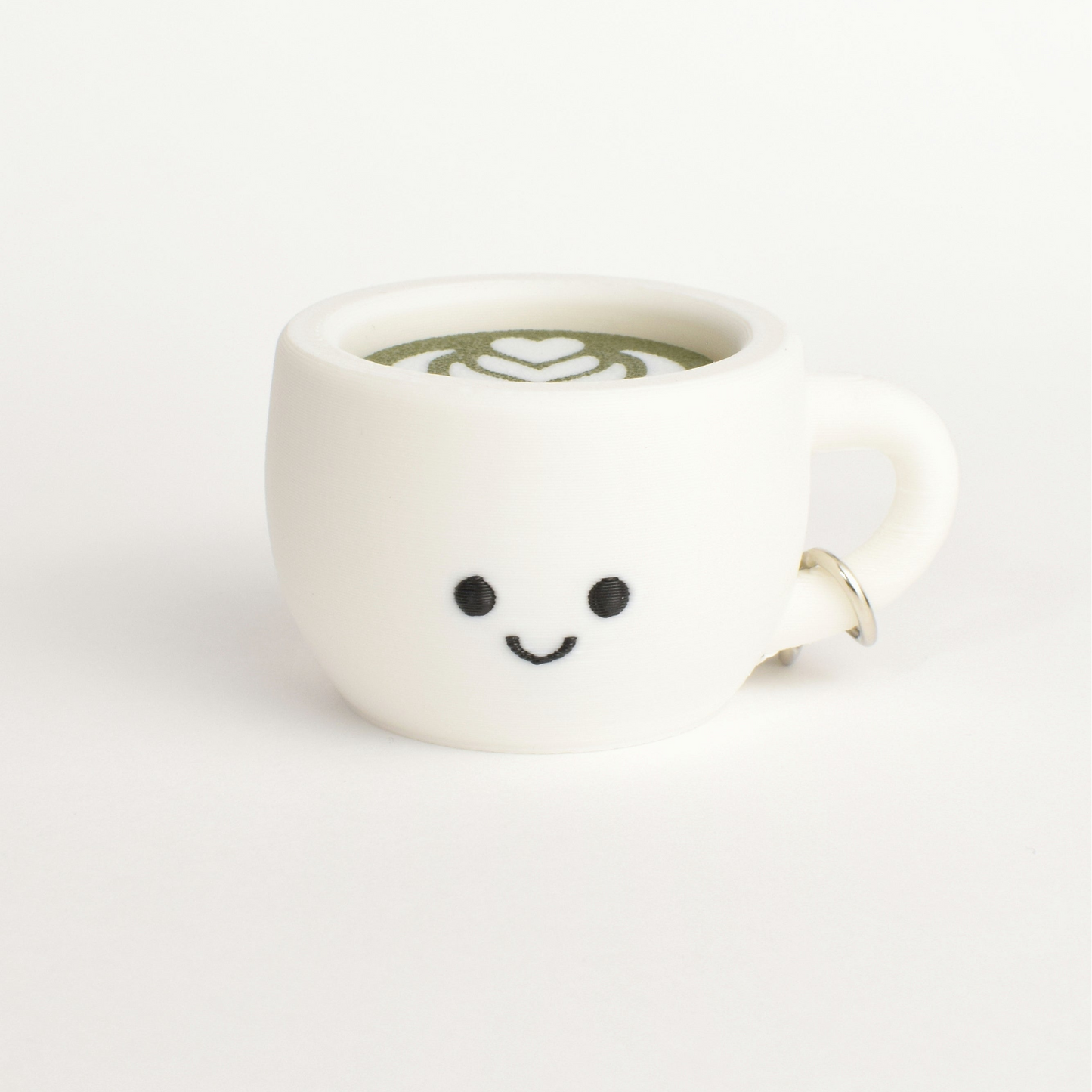 cute matcha latte coffee cup fidget clicker keychain with a smiling face