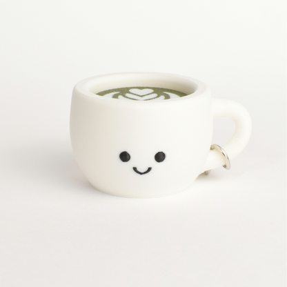cute matcha latte coffee cup fidget clicker keychain with a smiling face
