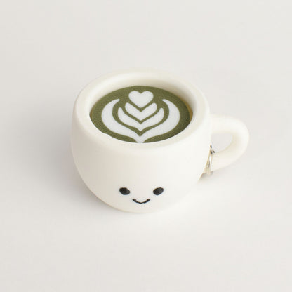 Top view of the matcha latte coffee clicker with a high-quality 3d printed latte art design