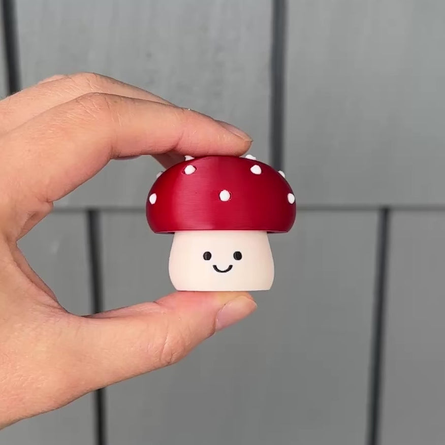 showing and clicking the mushroom mechanical switch fidget toy with a satisfying sound