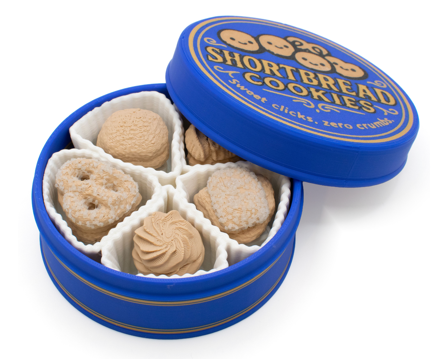 Cute cookie tin fidget clicker toy with 5 tactile switches
