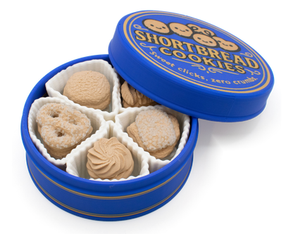 Cute cookie tin fidget clicker toy with 5 tactile switches