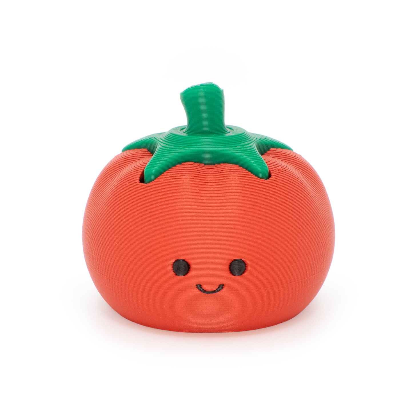 fidget clicker that styles as a cute tomato with smiley face with clickable leaves
