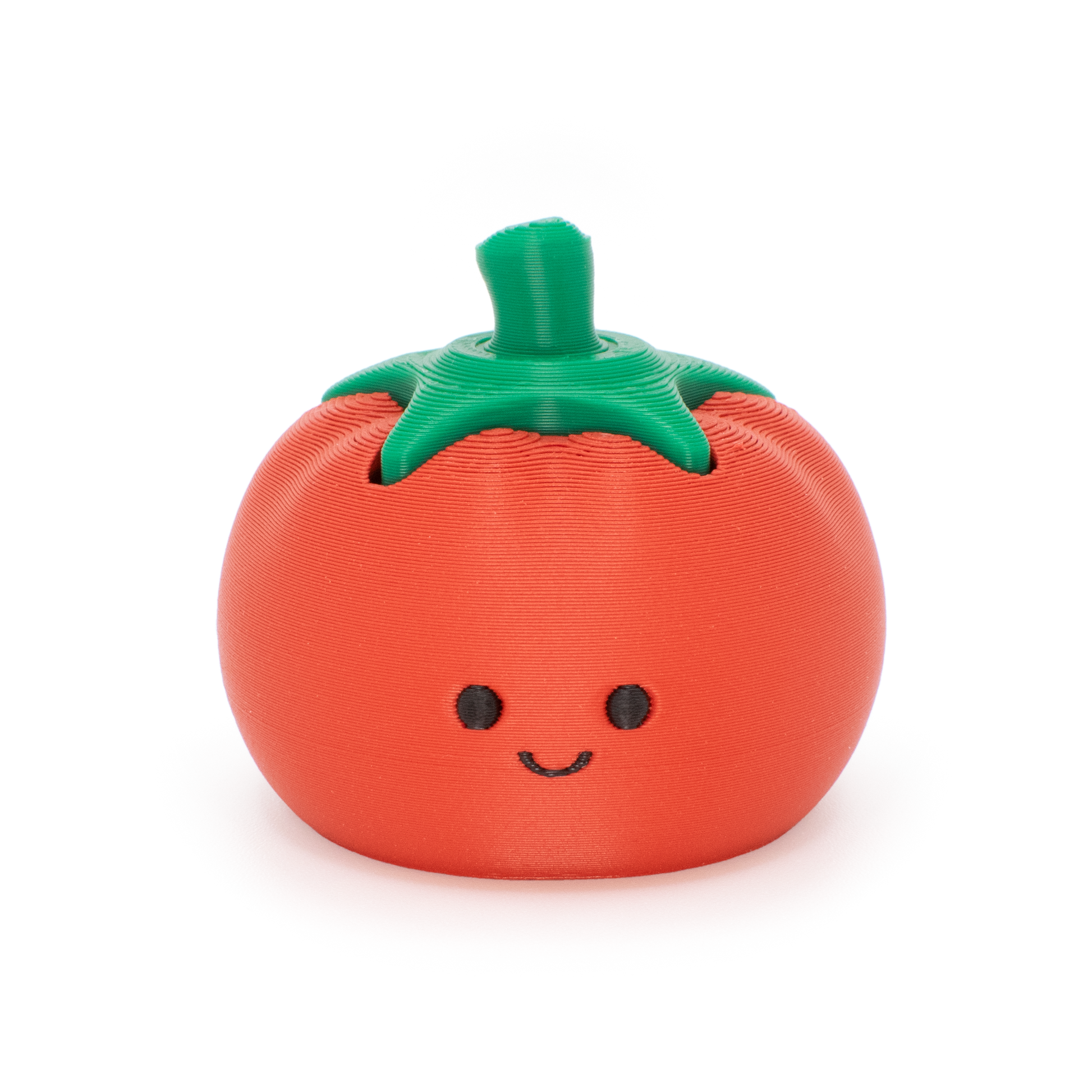 fidget clicker that styles as a cute tomato with smiley face with clickable leaves