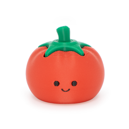 fidget clicker that styles as a cute tomato with smiley face with clickable leaves