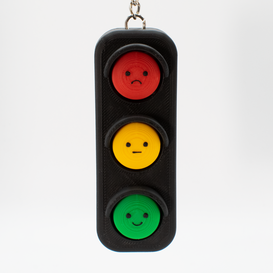 fidget clicker designed like a traffic light with buttons with different fascial expression