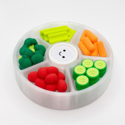 Side view of an original veggie platter mechanical switch fidget toy